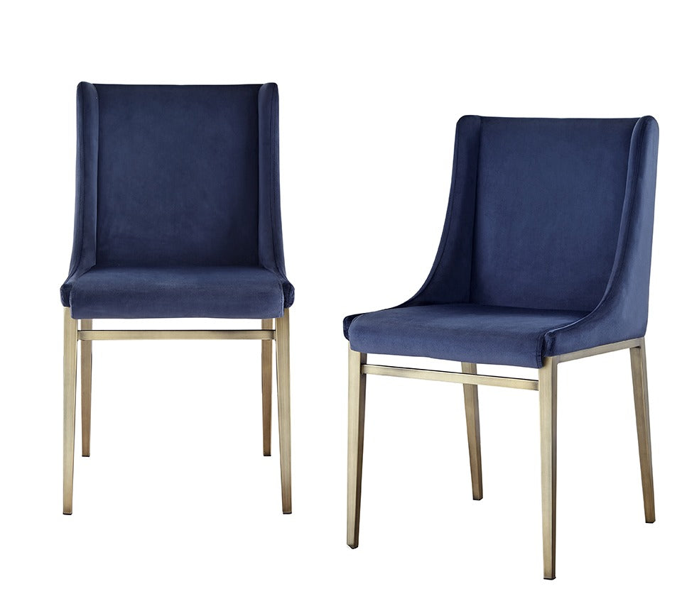 VIG Furniture Modrest Mimi Blue Velvet Antique Brass Dining Chair Set of 2