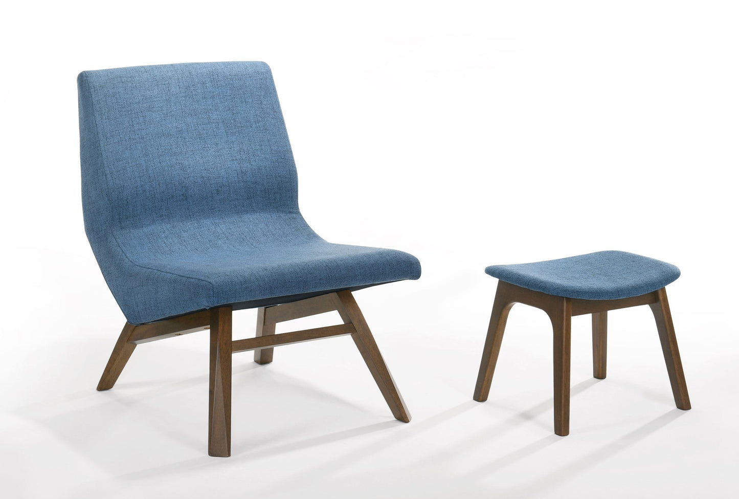 VIG Furniture Modrest Whitney Blue Walnut Accent Chair Ottoman