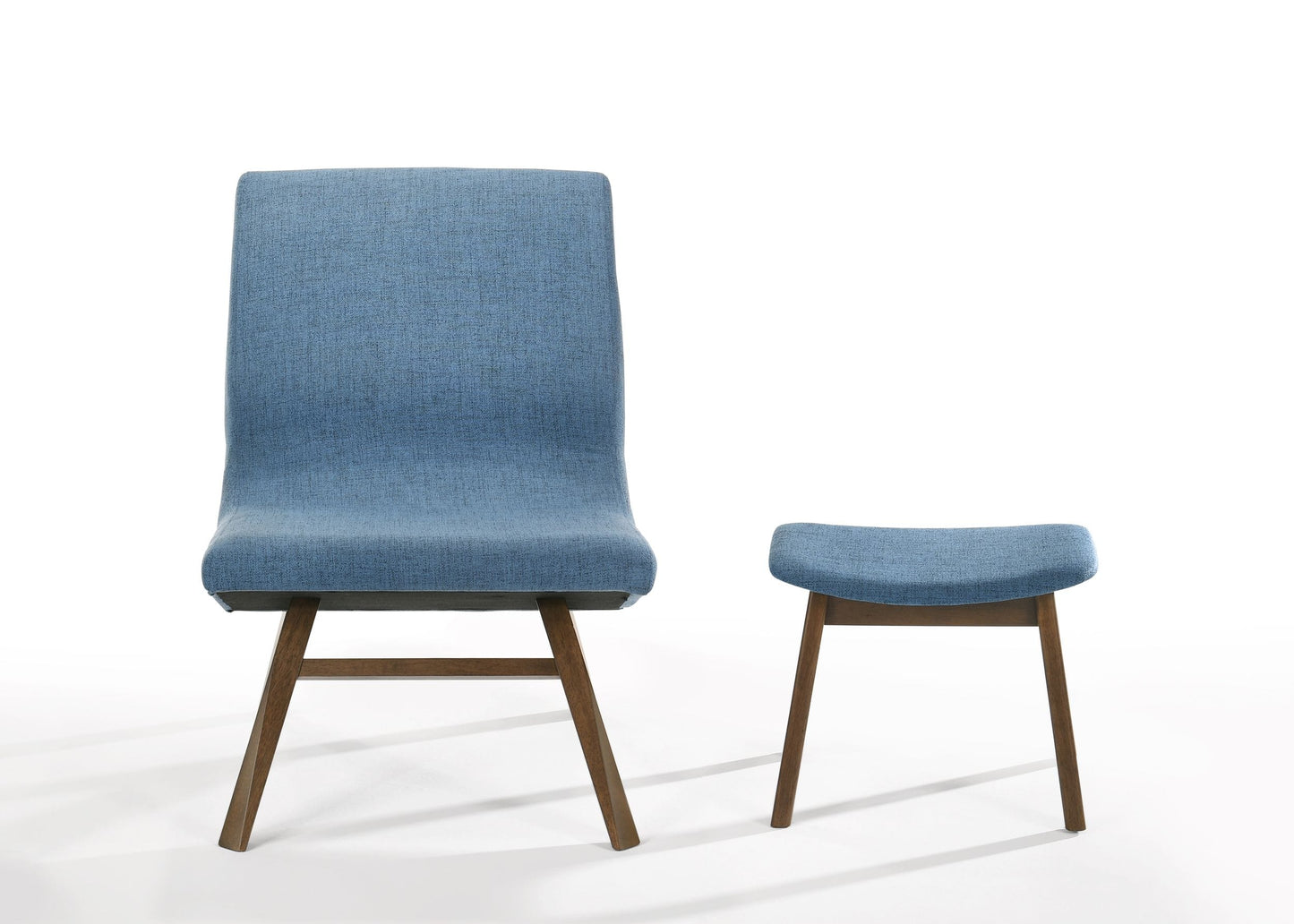 VIG Furniture Modrest Whitney Blue Walnut Accent Chair Ottoman