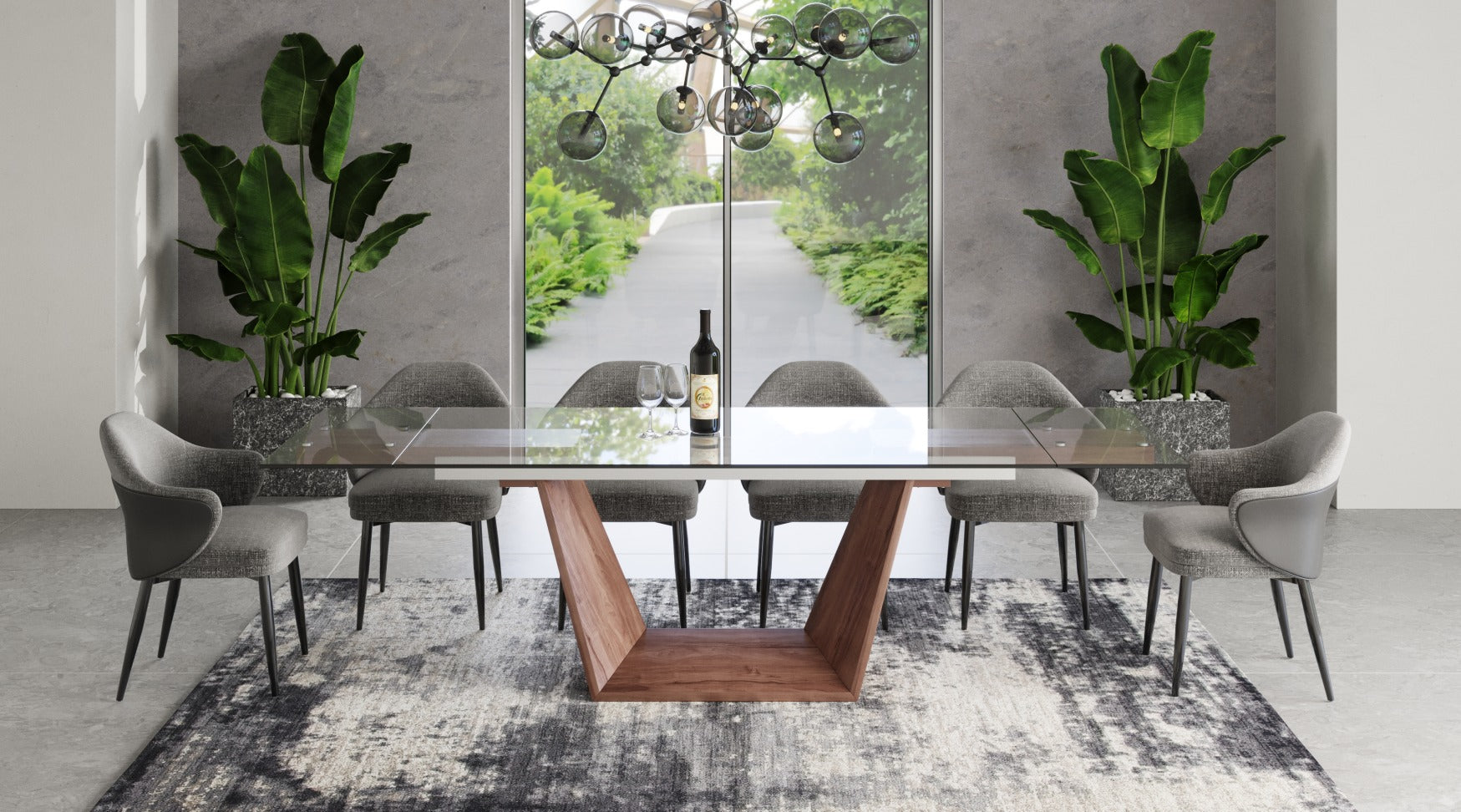 VIG Furniture Modrest Babia Smoked Glass Walnut Extendable Dining Table