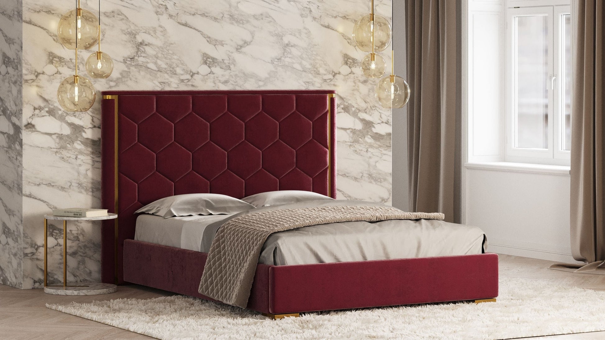 VIG Furniture Modrest Janet Red Velvet Gold Bed