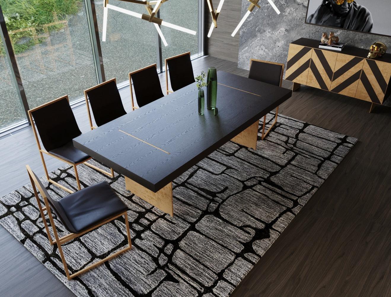 VIG Furniture Modrest Perret Large Glam Black Ash Brushed Brass Dining Table