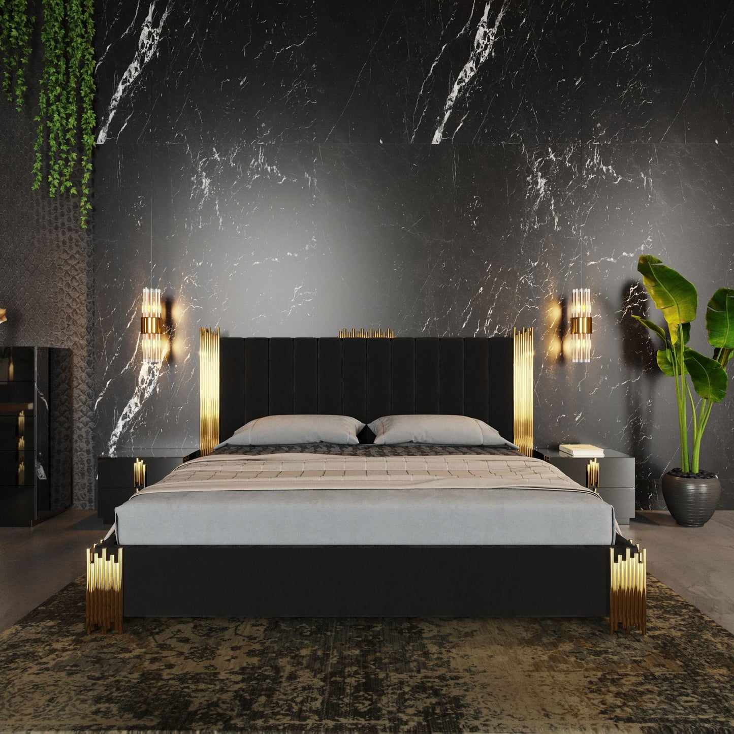 VIG Furniture Modrest Token Black Gold Bed