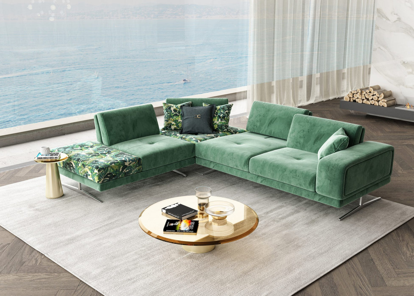 VIG Furniture Coronelli Mood Italian Green Velvet Left Sectional Sofa