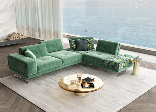 VIG Furniture Coronelli Mood Italian Green Velvet Right Sectional Sofa