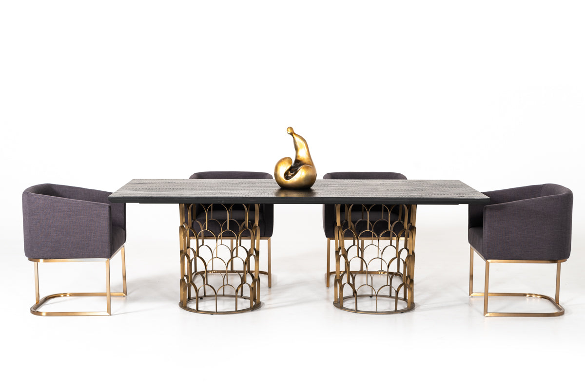 VIG Furniture Modrest Natalie Black Acacia Antique Brass Dining Table