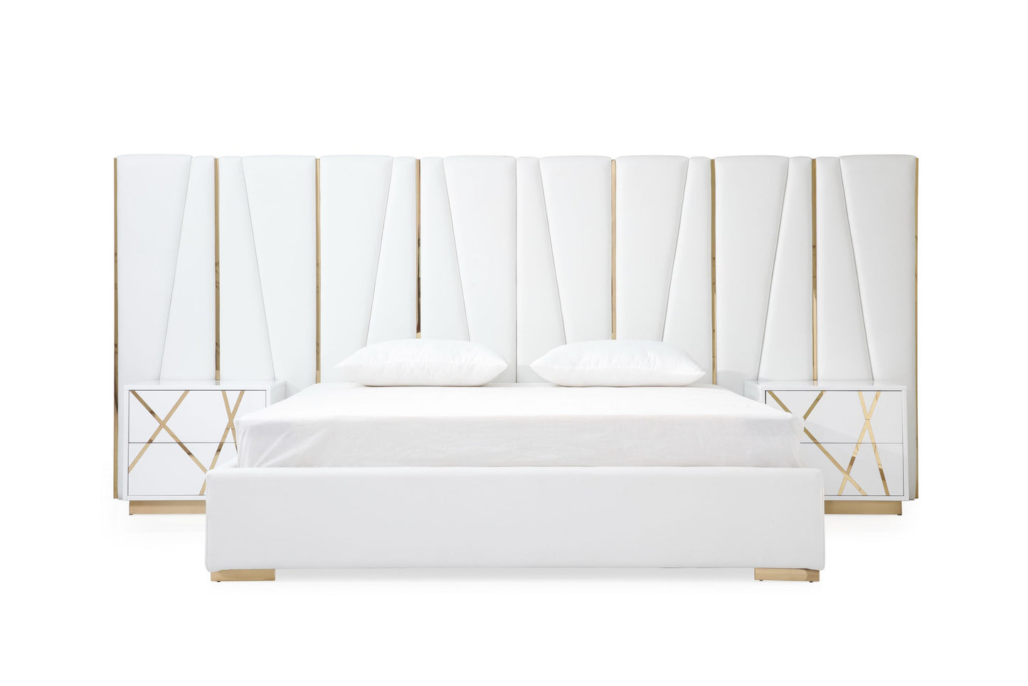 VIG Furniture Modrest Nixa White Rose Gold Bed Nightstands