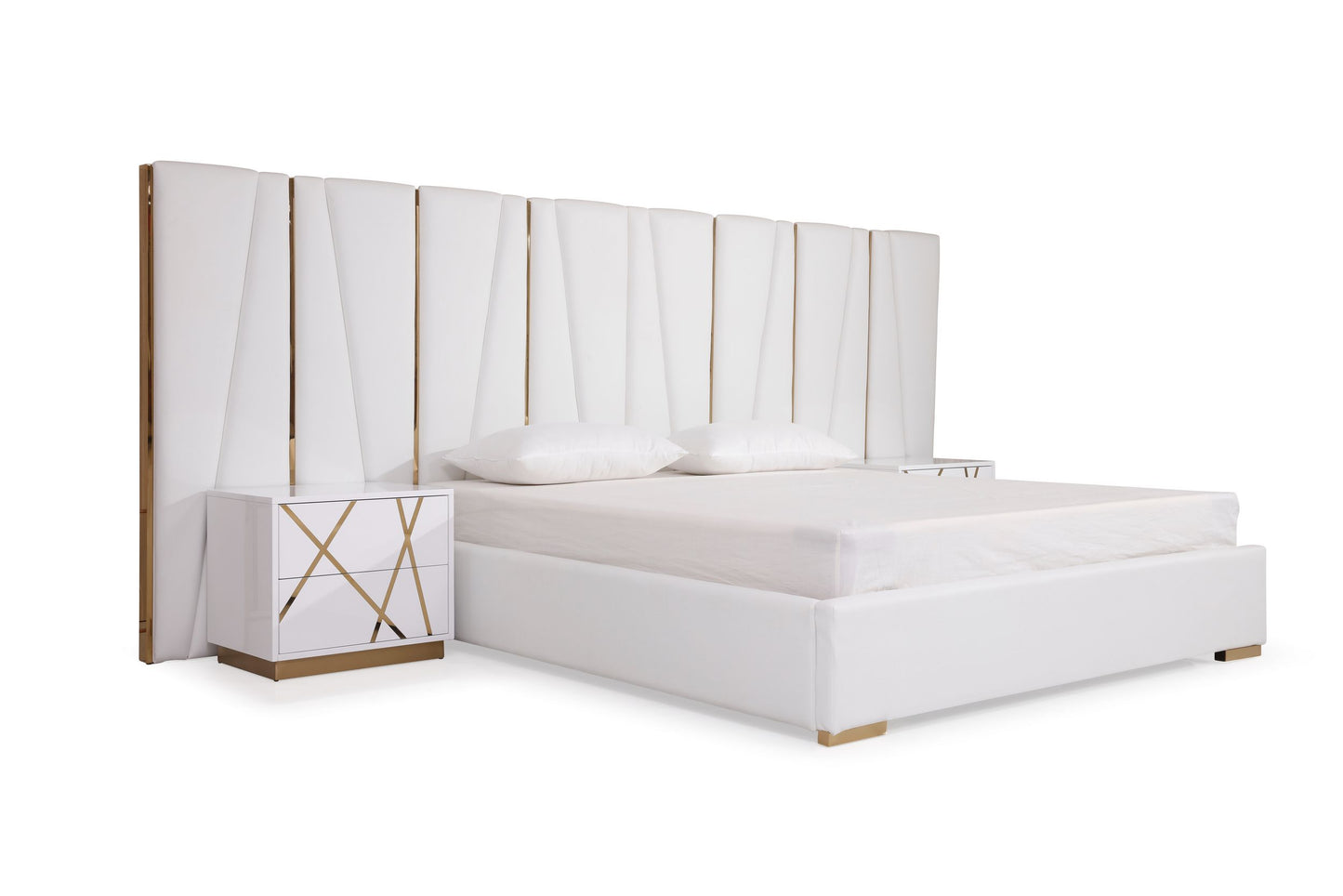 VIG Furniture Modrest Nixa White Rose Gold Bed Nightstands