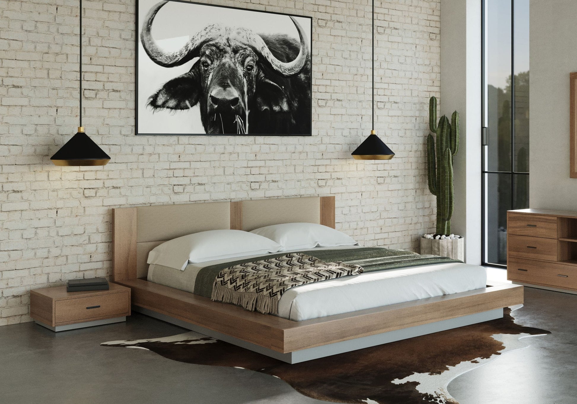 VIG Furniture Nova Domus Fantasia Walnut Grey Bed Two Nightstands