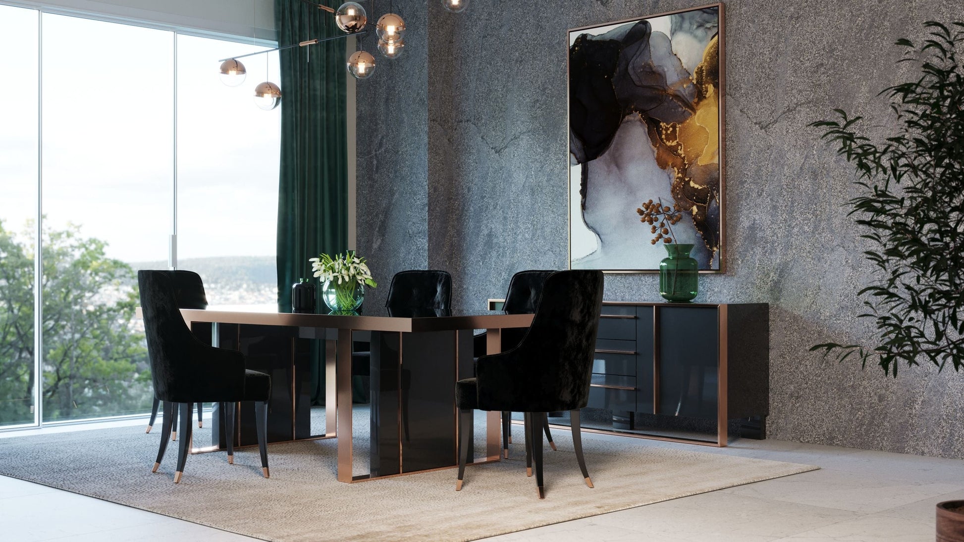 VIG Furniture Nova Domus Cartier Black Rosegold Dining Table