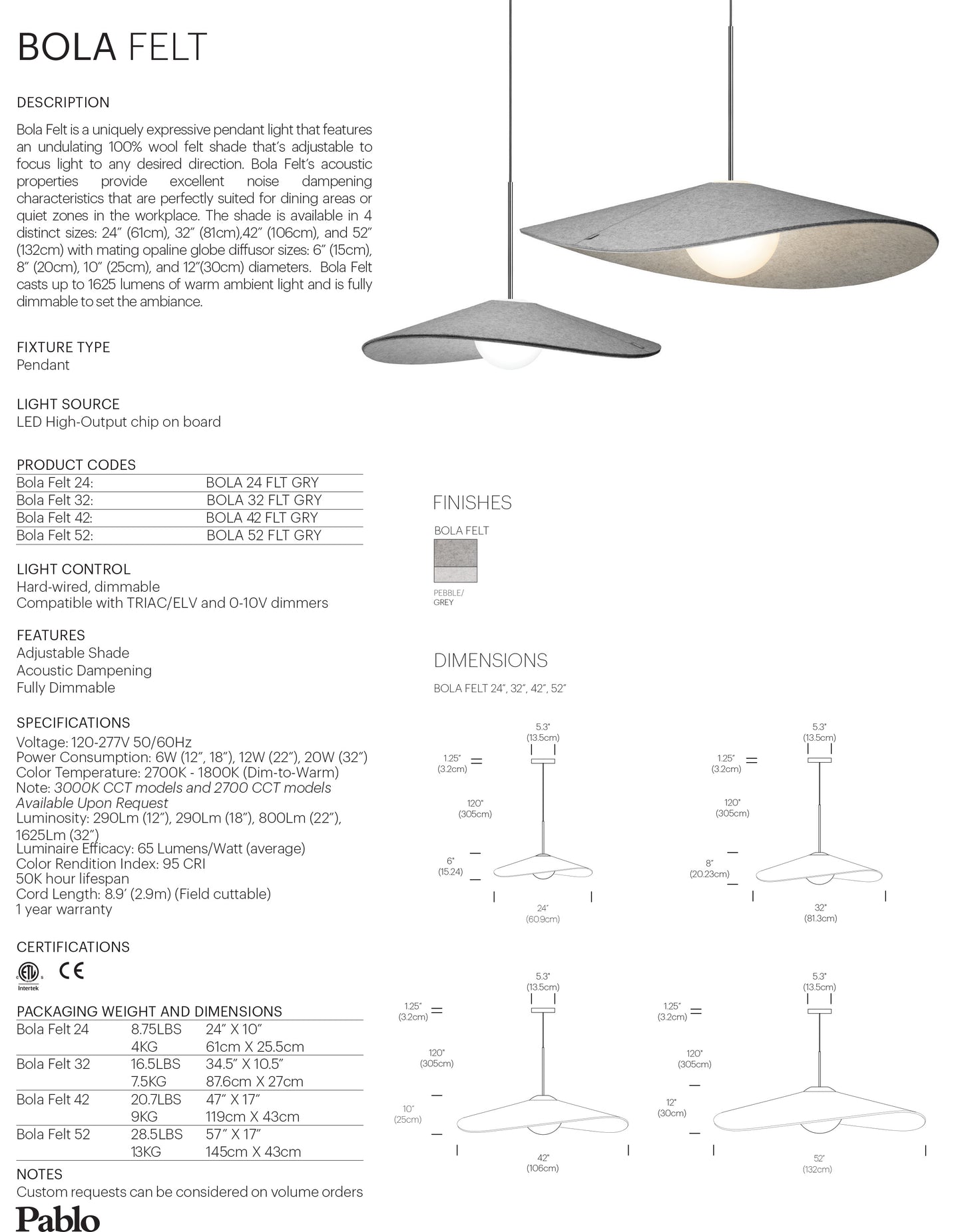 Pablo Designs Bola Felt 24" Pendant Light | Loftmodern 15