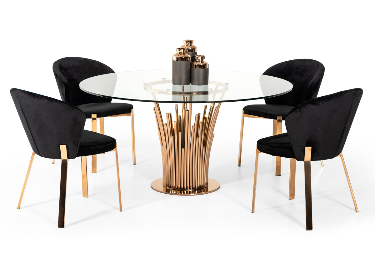 VIG Furniture Modrest Paxton Round Glass Rosegold Dining Table