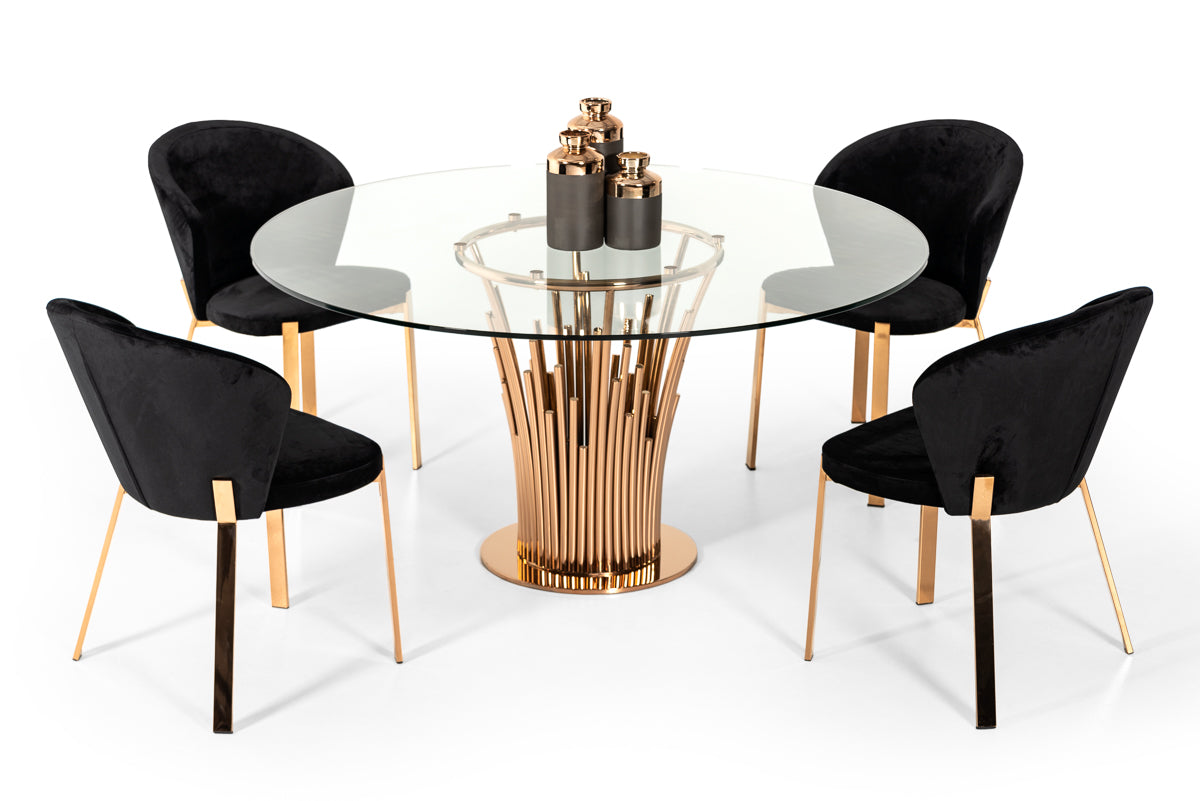 VIG Furniture Modrest Paxton Round Glass Rosegold Dining Table