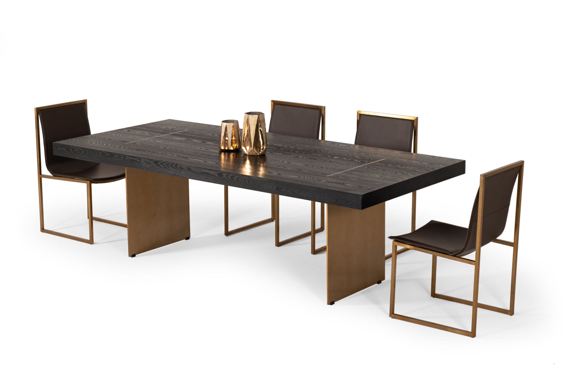 VIG Furniture Modrest Perret Large Glam Black Ash Brushed Brass Dining Table
