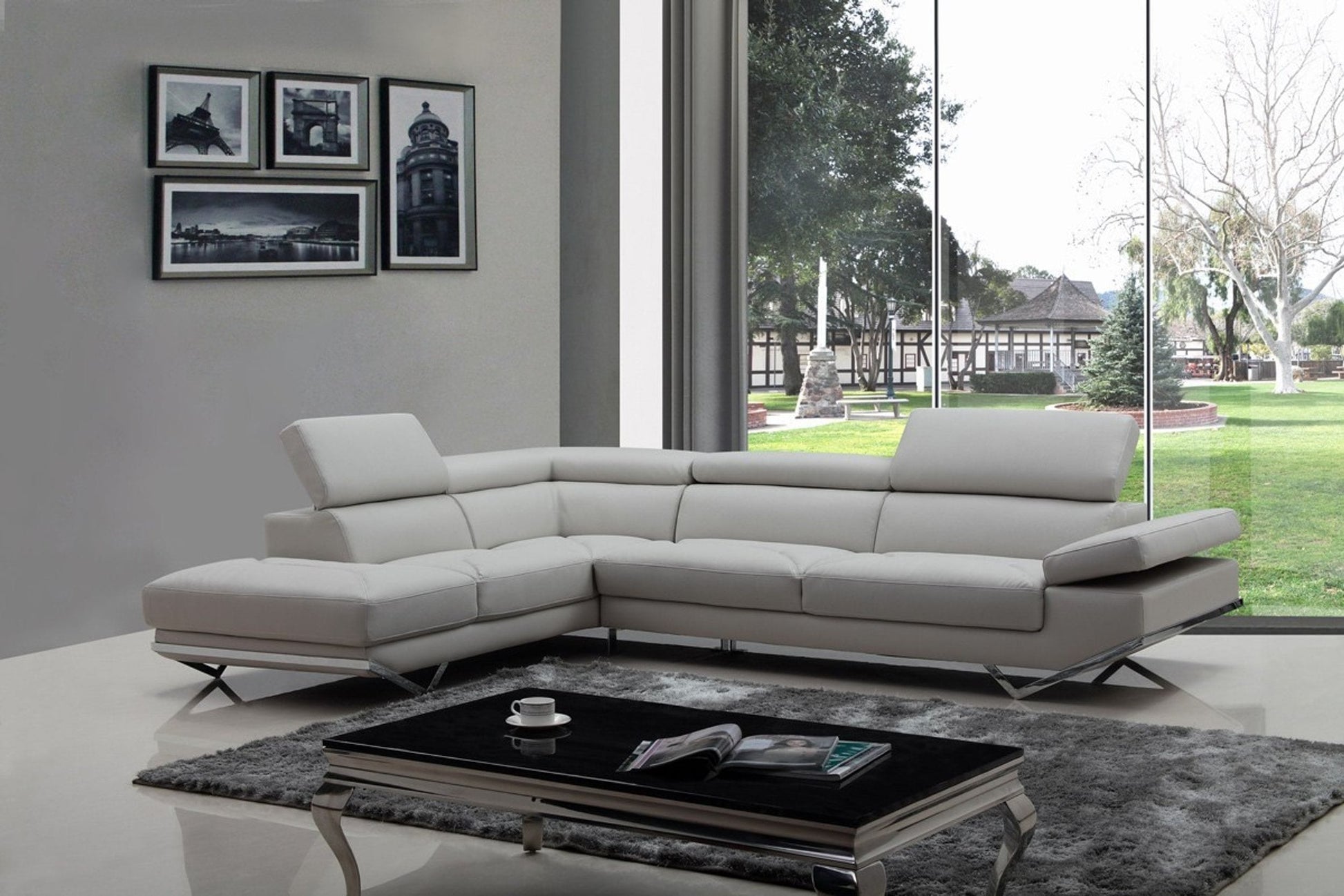 VIG Furniture Divani Casa Quebec Light Grey Leather Left Sectional Sofa