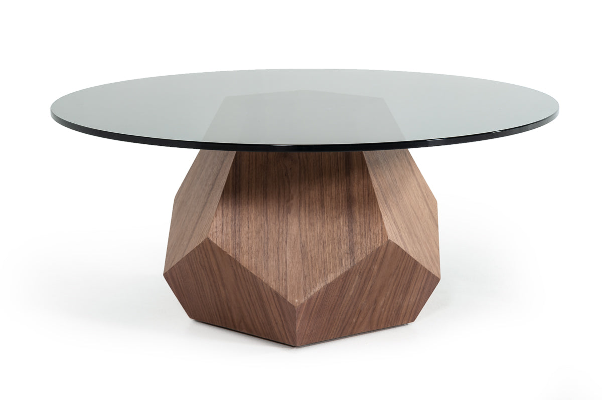 VIG Furniture Modrest Rackham Walnut Smoked Glass Coffee Table