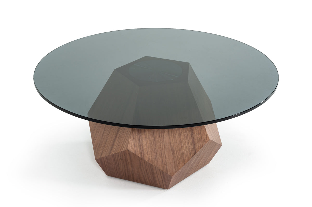 VIG Furniture Modrest Rackham Walnut Smoked Glass Coffee Table