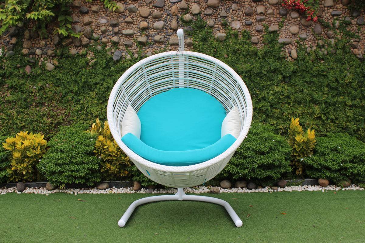 VIG Furniture Renava Doheny Outdoor White Aqua Blue Hanging Chair