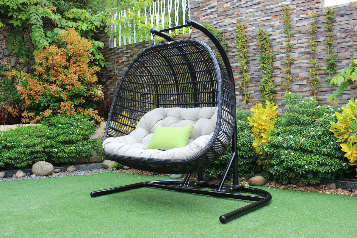 VIG Furniture Renava San Juan Outdoor Black Beige Hanging Chair