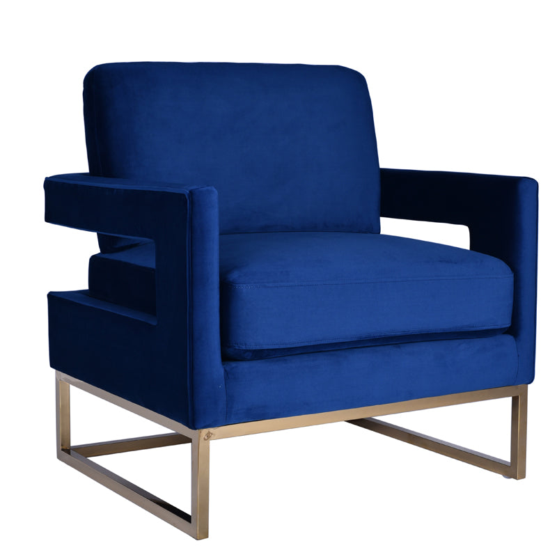 VIG Furniture Modrest Edna Blue Velvet Gold Accent Chair