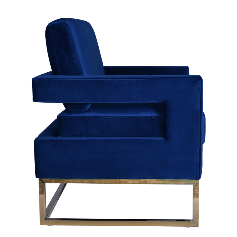 VIG Furniture Modrest Edna Blue Velvet Gold Accent Chair