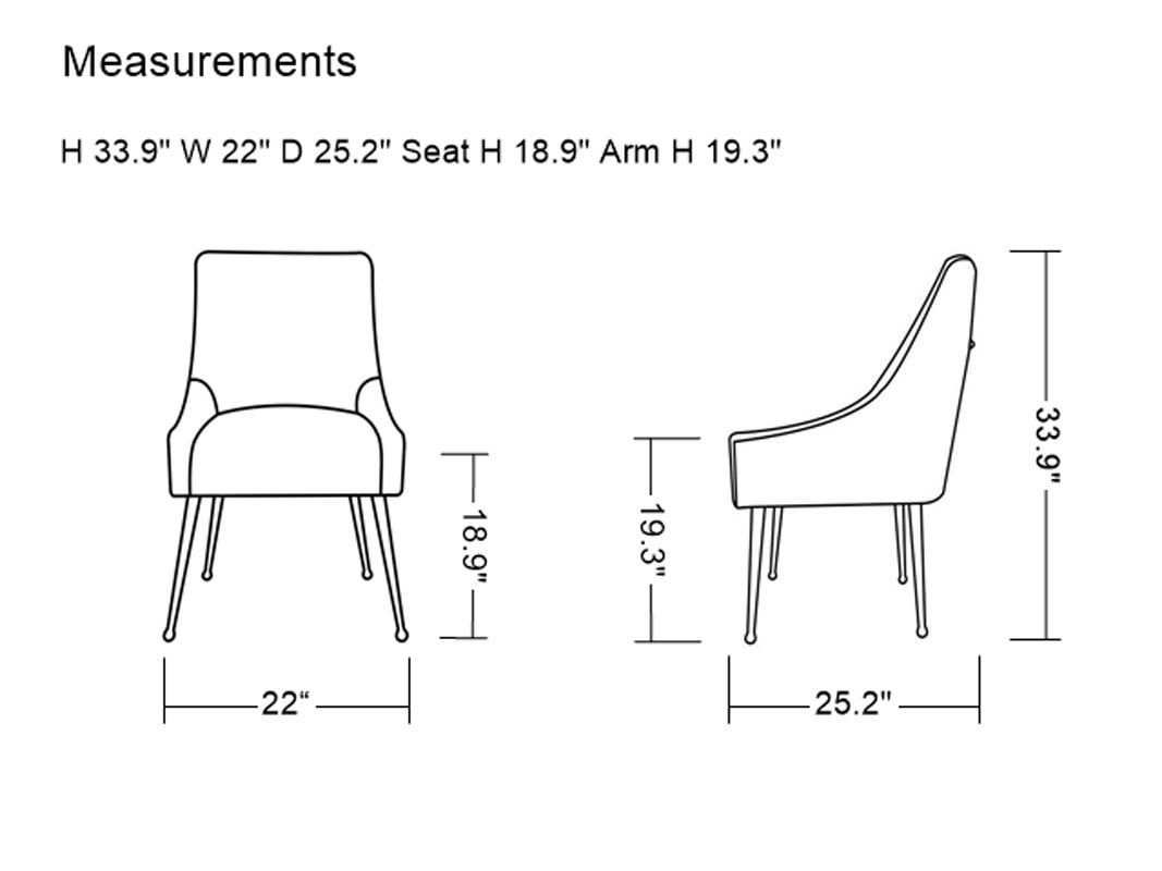 VIG Furniture Modrest Castana Grey Velvet Gold Dining Chair Set of 2