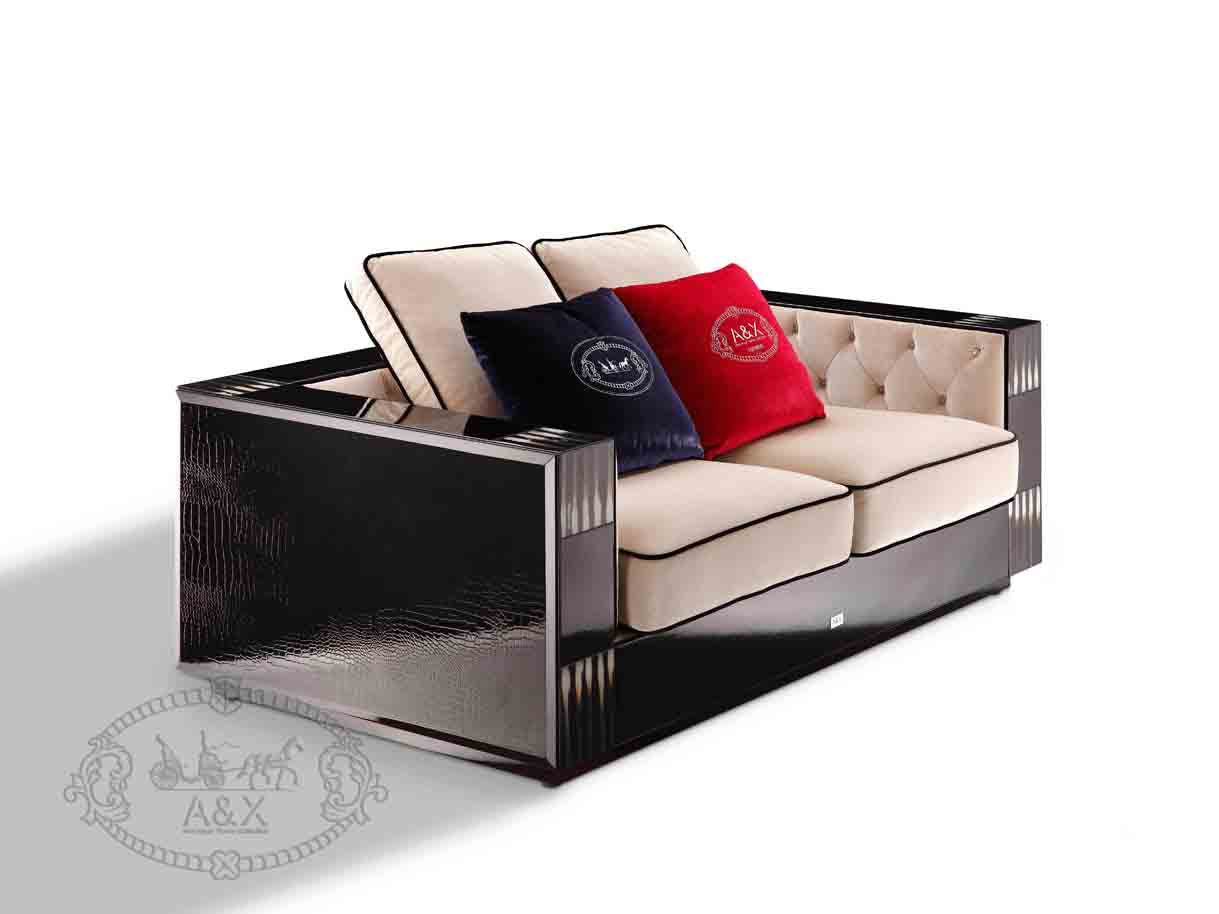 VIG Furniture AX Bellagio Black Crocodile Beige Fabric Loveseat