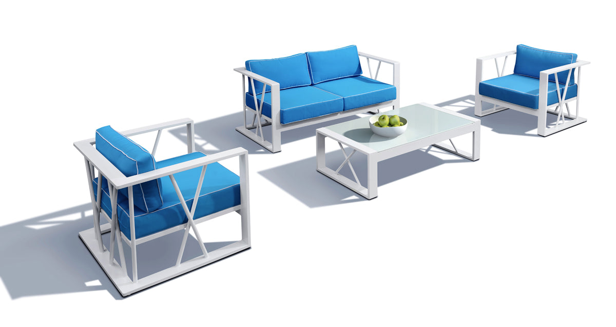 VIG Furniture Renava Palms Outdoor Blue White Sofa Set