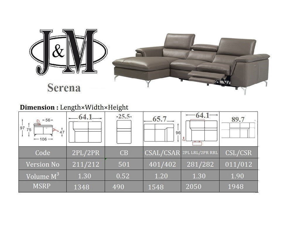 Serena Leather Sectional Sofa RHF Chaise by JM