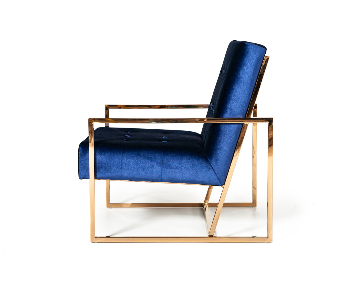 VIG Furniture Modrest Samara Blue Gold Accent Chair