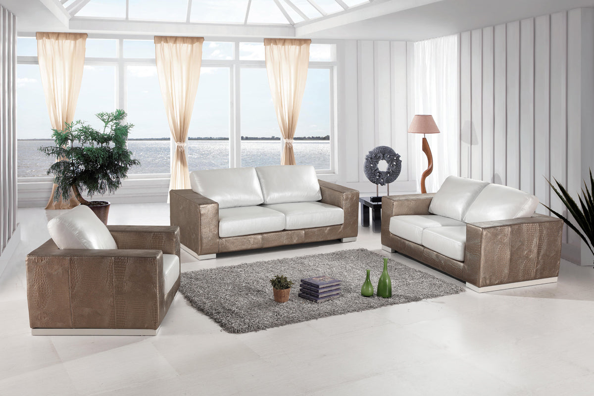 VIG Furniture Divani Casa Cordova Bronze White Leather Sofa Set