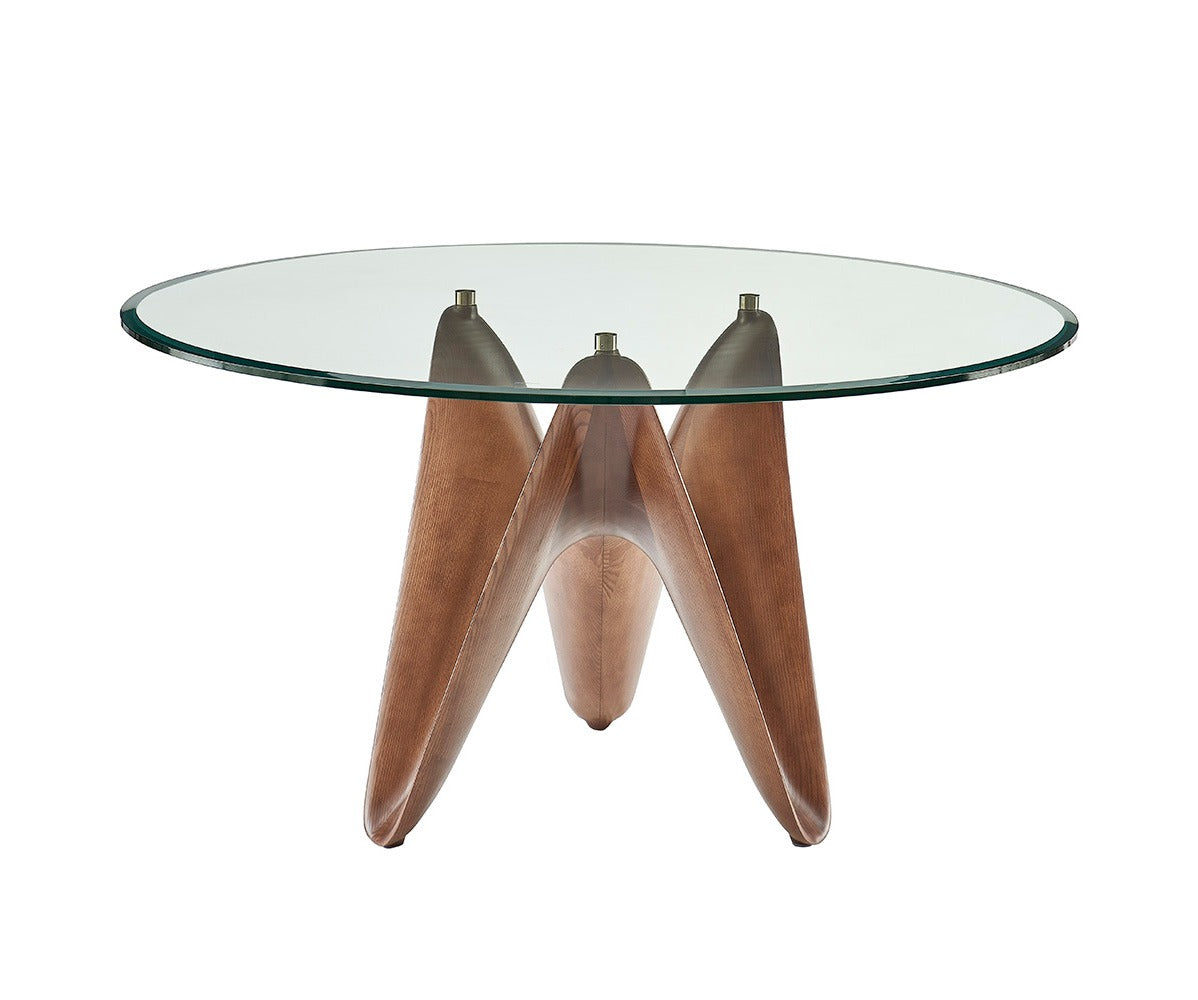 VIG Furniture Modrest Seguin Round Glass Walnut Dining Table