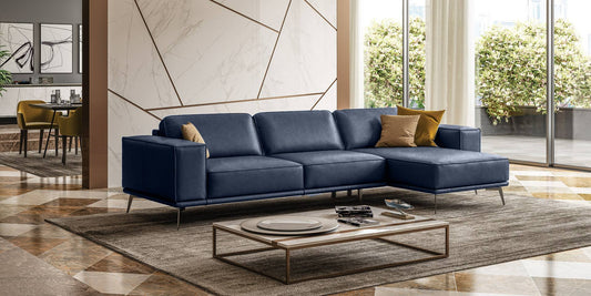 VIG Furniture Coronelli Soho Italian Right Maya Blue Leather Sectional Sofa