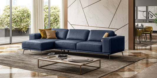 VIG Furniture Coronelli Soho Italian Left Maya Blue Leather Sectional Sofa