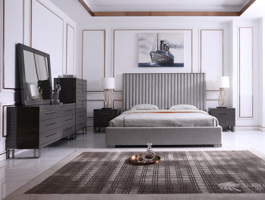 VIG Furniture Modrest Splendor Silver Grey Linen Upholstered King Platform Bed