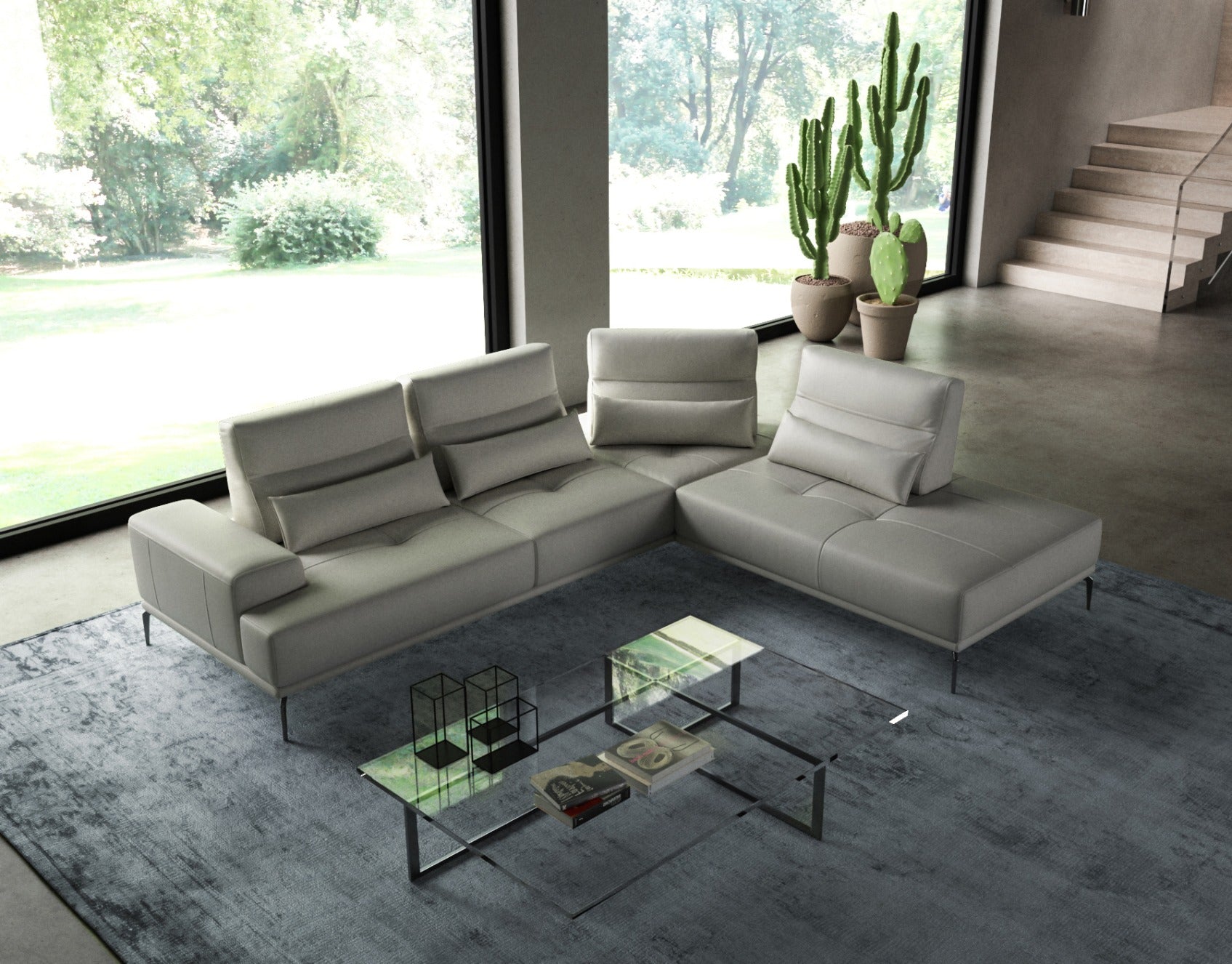 VIG Furniture Coronelli Sunset Italian Grey Leather Right Sectional Sofa