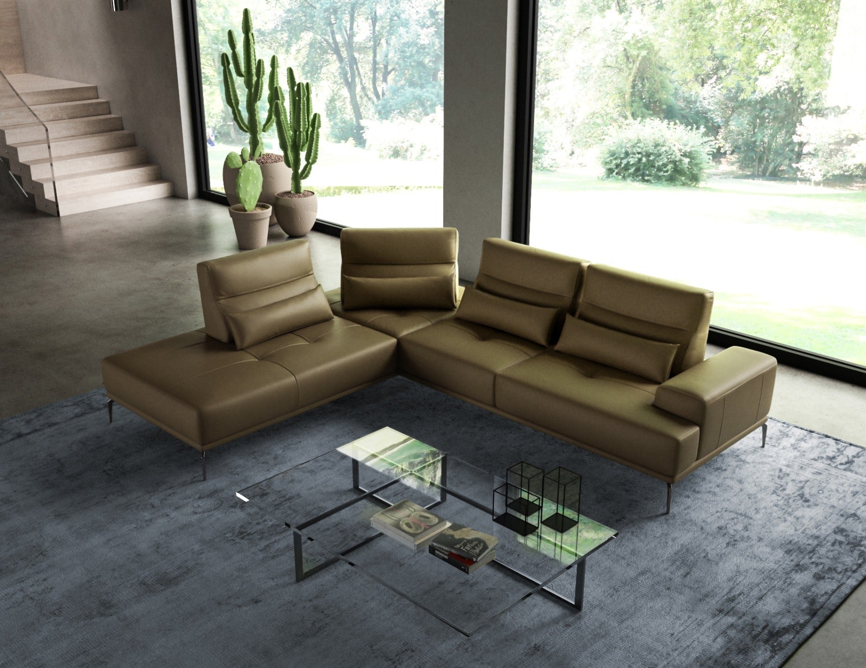 VIG Furniture Coronelli Sunset Italian Kiwi Leather Left Sectional Sofa