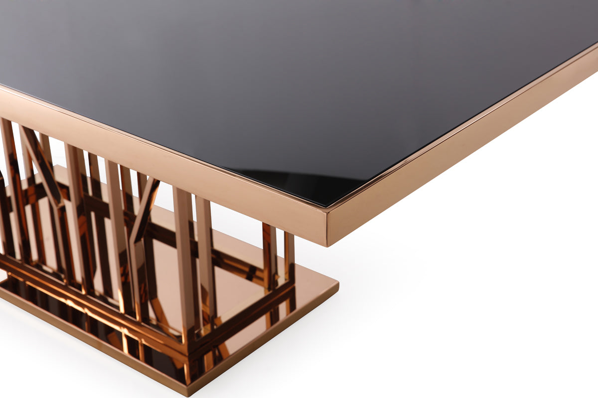 VIG Furniture Modrest Marston Black Glass Rosegold Dining Table