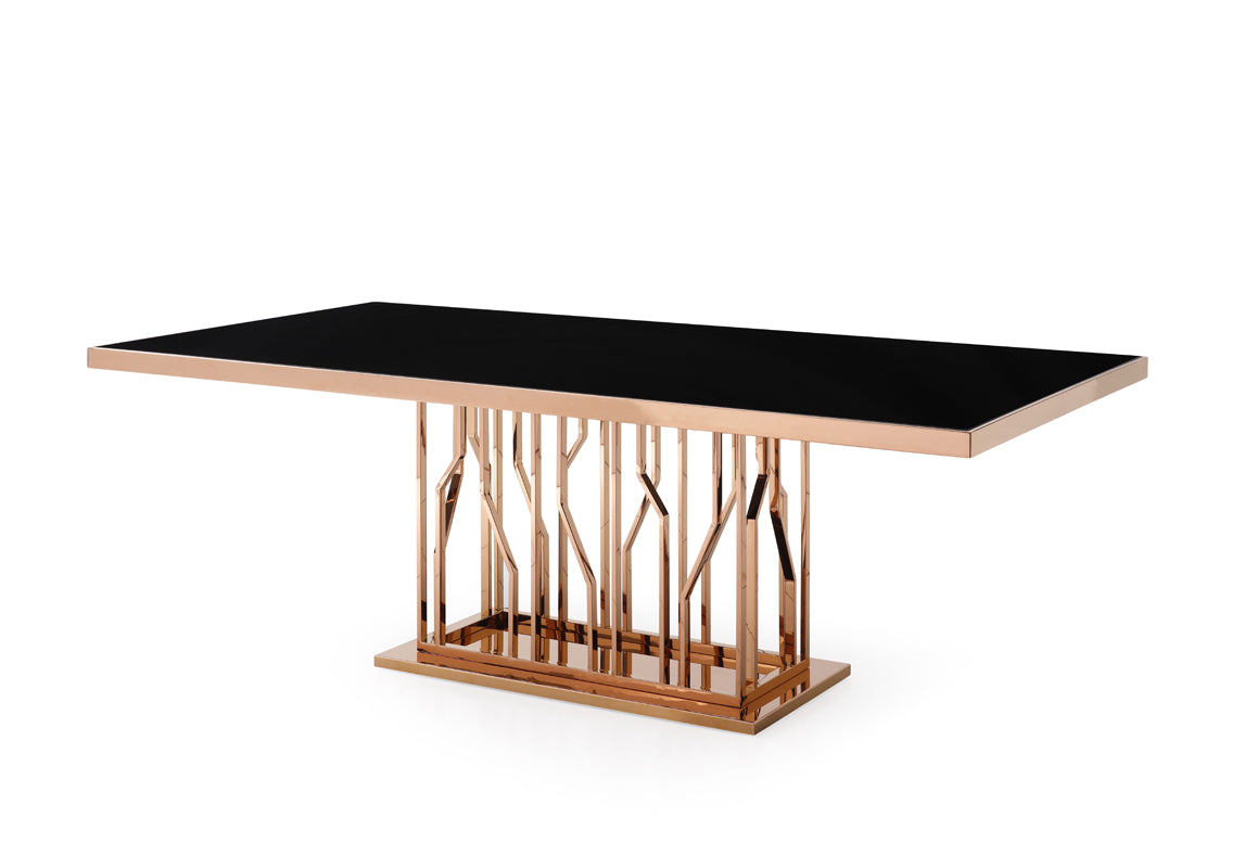 VIG Furniture Modrest Marston Black Glass Rosegold Dining Table
