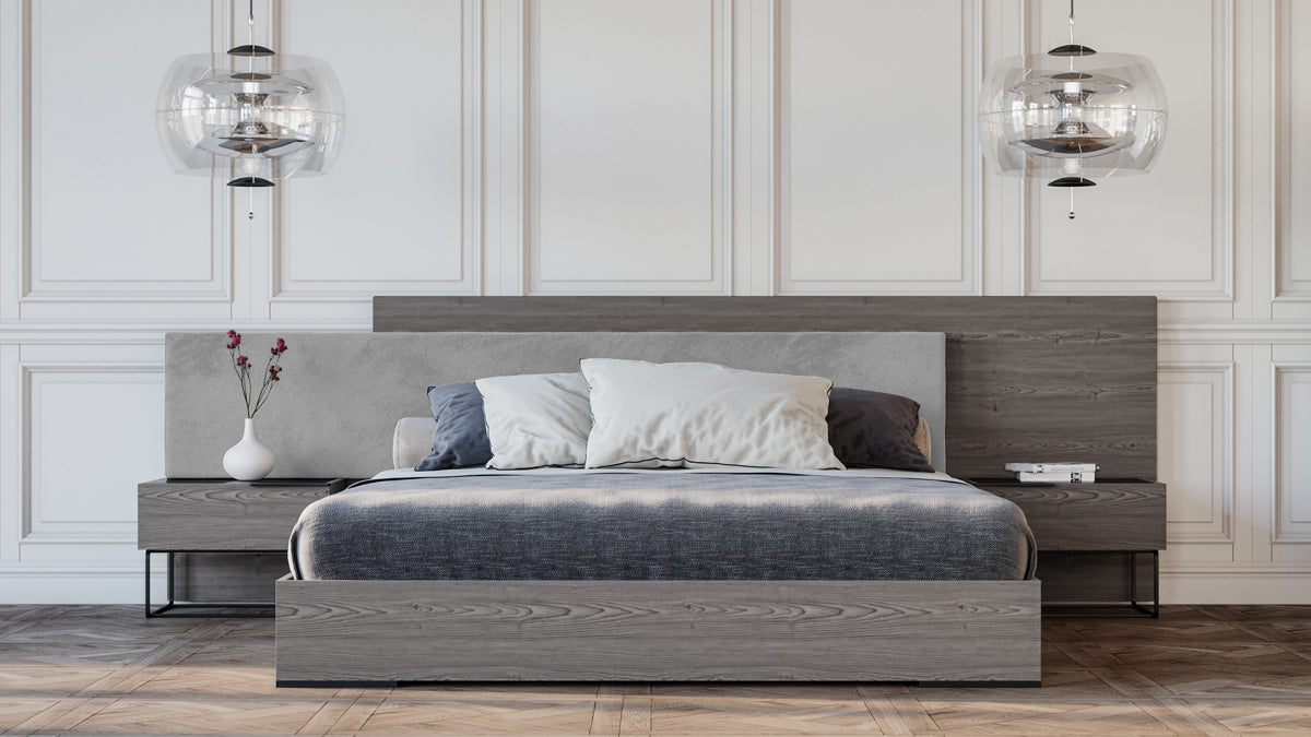 VIG Furniture Nova Domus Enzo Italian Grey Oak Fabric Bed Nightstands