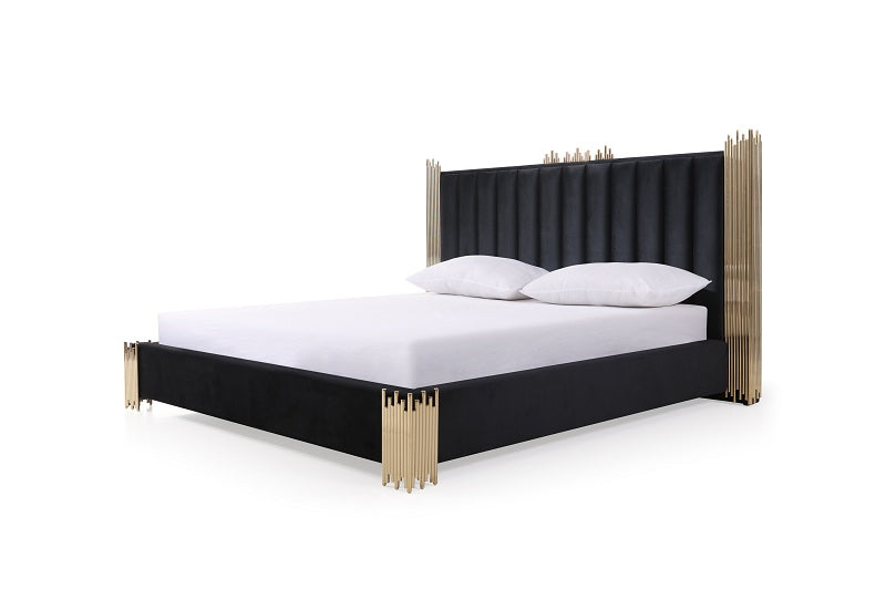 VIG Furniture Modrest Token Black Gold Bed Nightstands