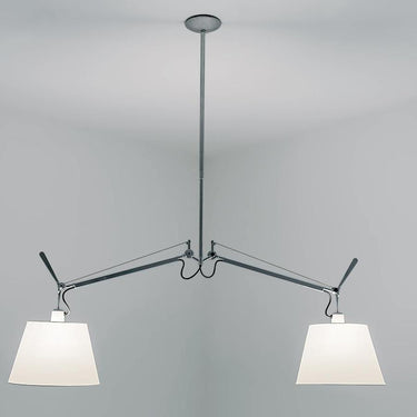 Adjustable Tolomeo double shade suspension lighting fixture for contemporary dining rooms and hotels chairs