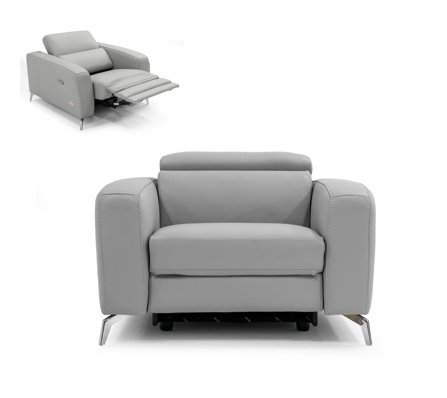 VIG Furniture Coronelli Turin Italian Grey Leather Recliner Chair