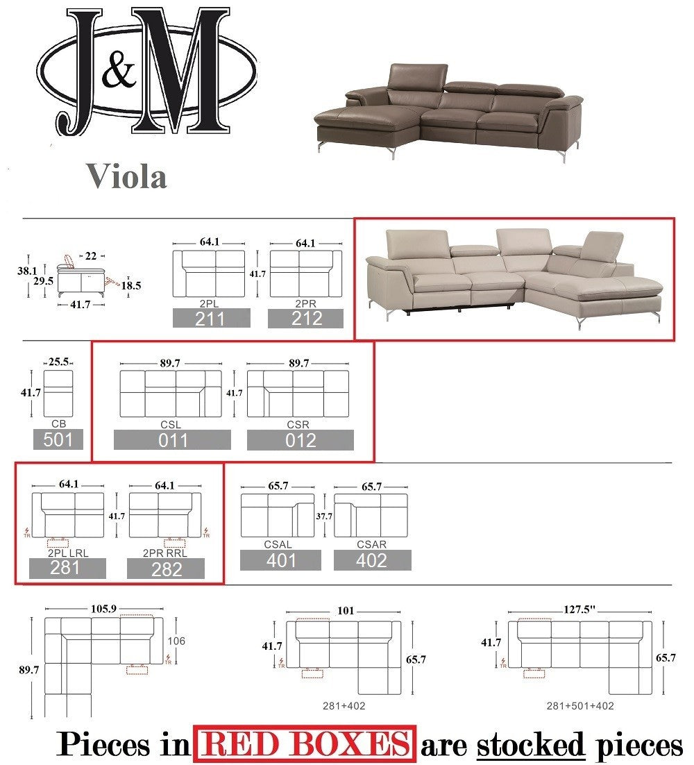 Viola Leather Sectional Sofa LHF Chaise by JM